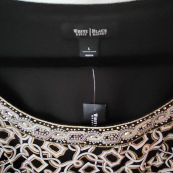 WHBM Black/Gold/White Metallic Midi Dress Embellished w/ Rhinestones. Size L - Picture 5 of 11